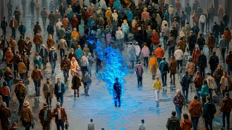 Blue Soul in the Crowd Abstract 4K Wallpaper
