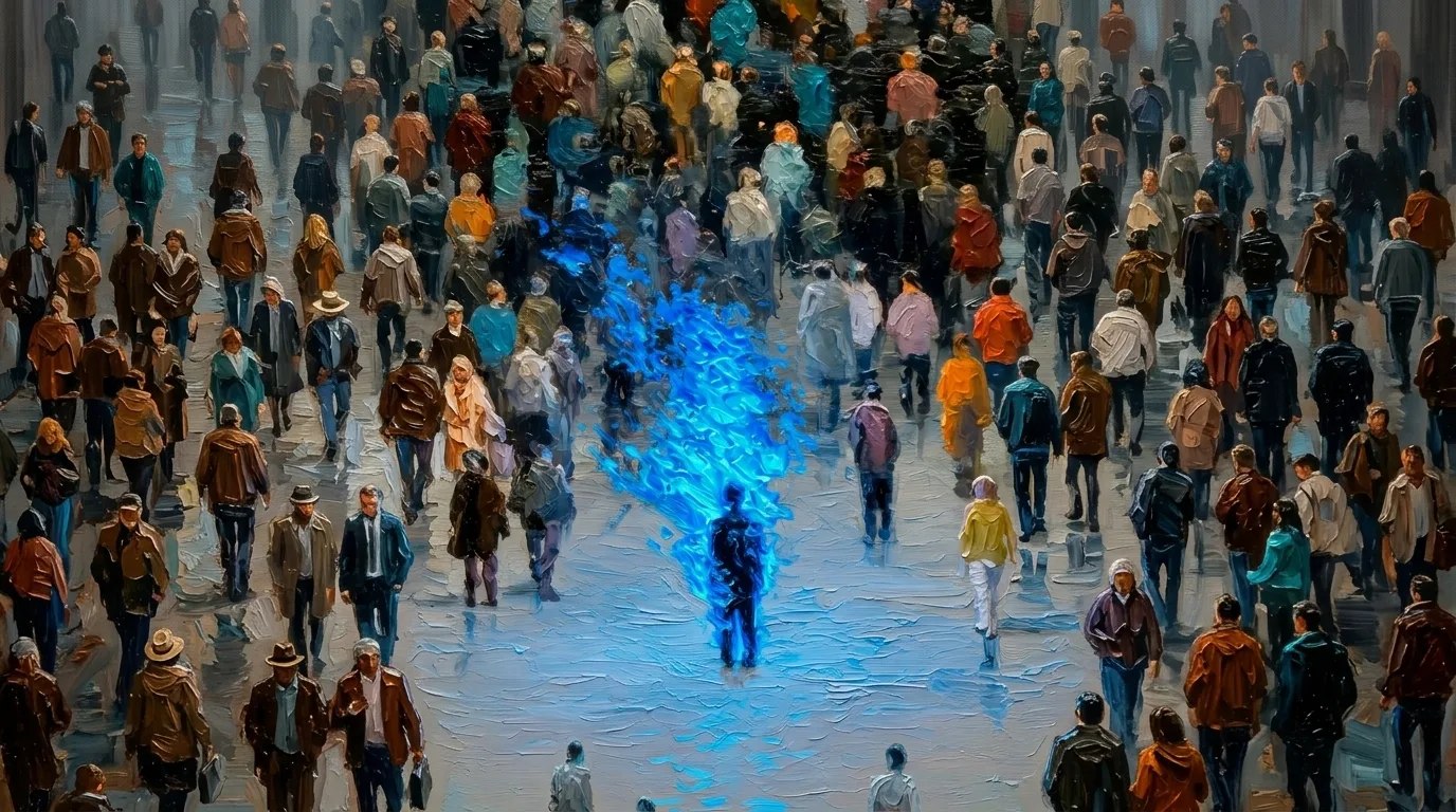 Blue Soul in the Crowd Abstract 4K Wallpaper wallpaper — 1376×768