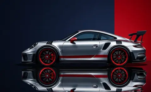 Porsche 911 GT3 RS Wallpaper 4K (Silver & Red Side Profile Ultra HD Background)