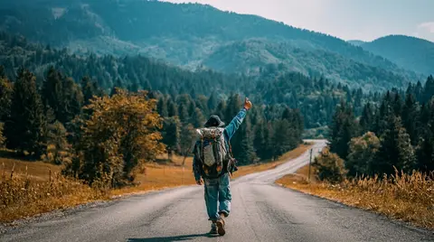 Lone Traveler Mountain Road 4K Wallpaper
