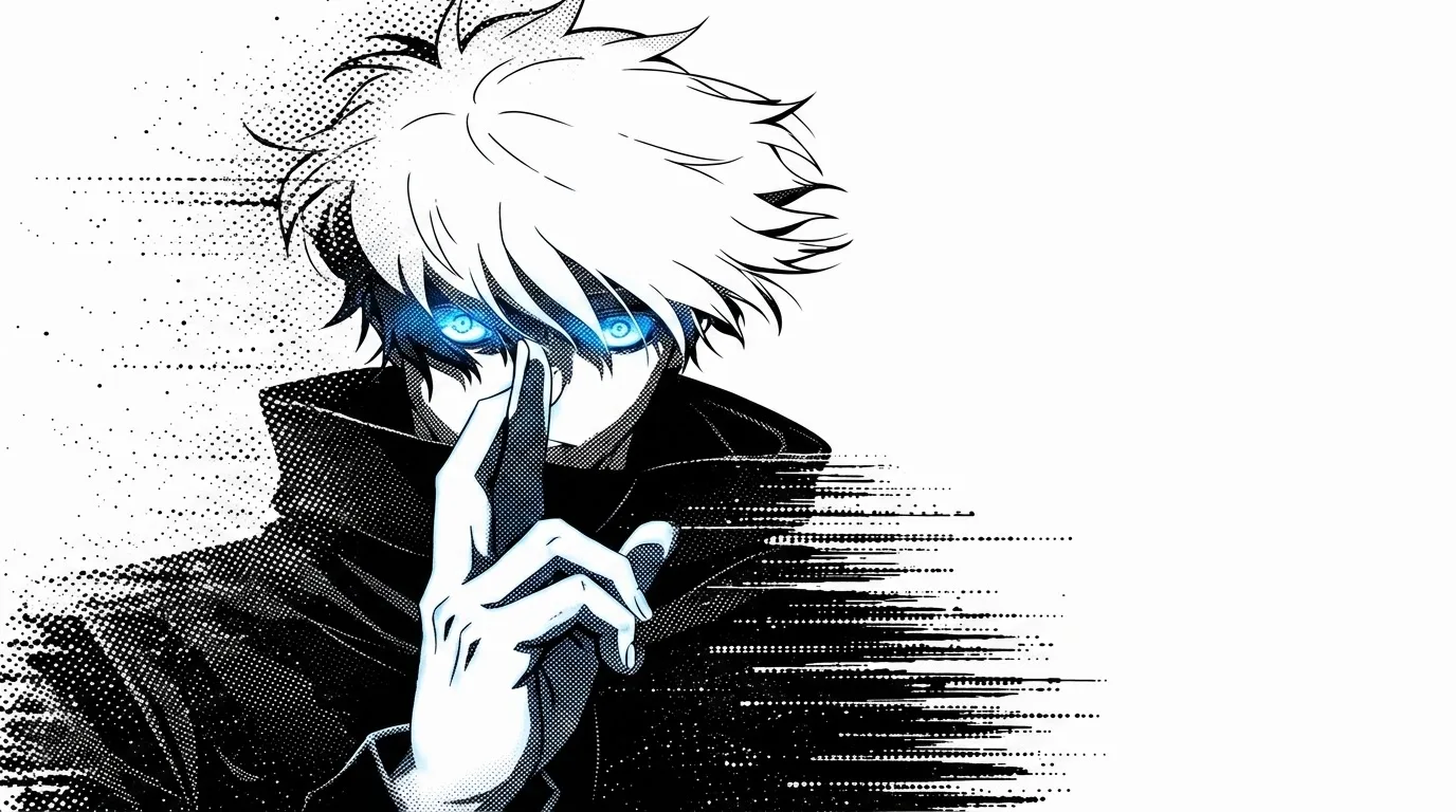 Gojo Satoru Wallpaper 4K (Minimal Blue Eyes Jujutsu Kaisen Background) wallpaper — 1376×768