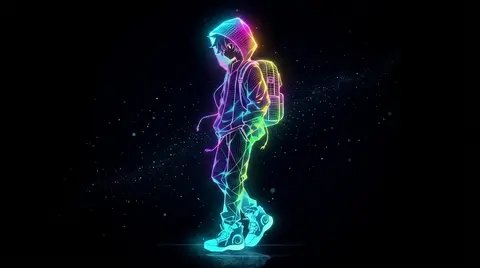 Neon Hooded Anime Boy 4K Wallpaper