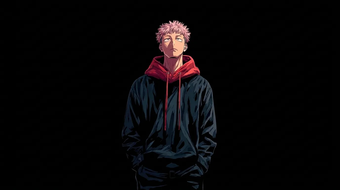 Yuji Itadori Minimalist 4K Wallpaper (Jujutsu Kaisen Ultra HD Desktop Background) wallpaper — 1376×768