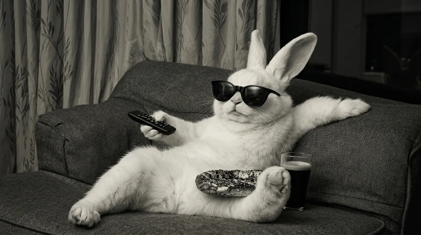 Funny Cool Rabbit Watching TV Wallpaper 4K wallpaper — 1376×768