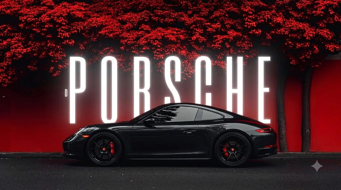 Black Porsche 911 Wallpaper 4K (Minimal Red Aesthetic Ultra HD Background) wallpaper — 1376×768