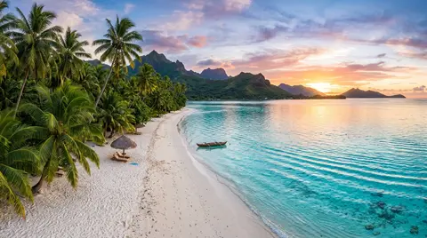 Tropical Paradise Beach Sunset 4K Wallpaper