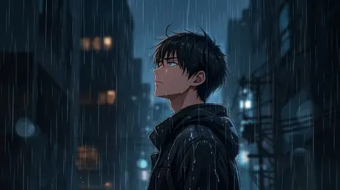 Anime Boy in Rain 4K Wallpaper