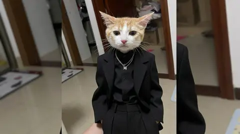 Cat in Black Suit Wallpaper 4K
