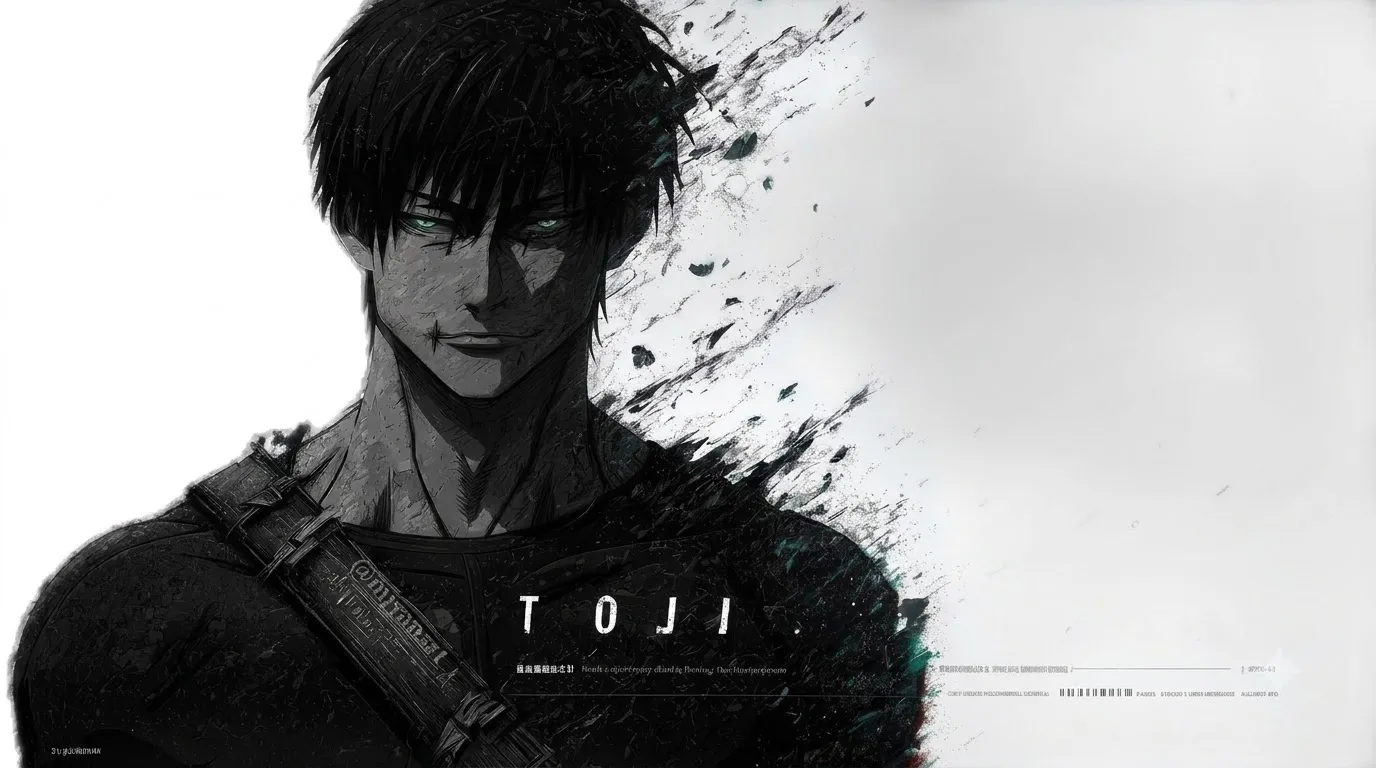 Toji Fushiguro Dark Wallpaper 4K (Minimal Black & White Anime Background) wallpaper — 1376×768