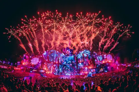 Crimson Festival Stage Glow Wallpaper 4K