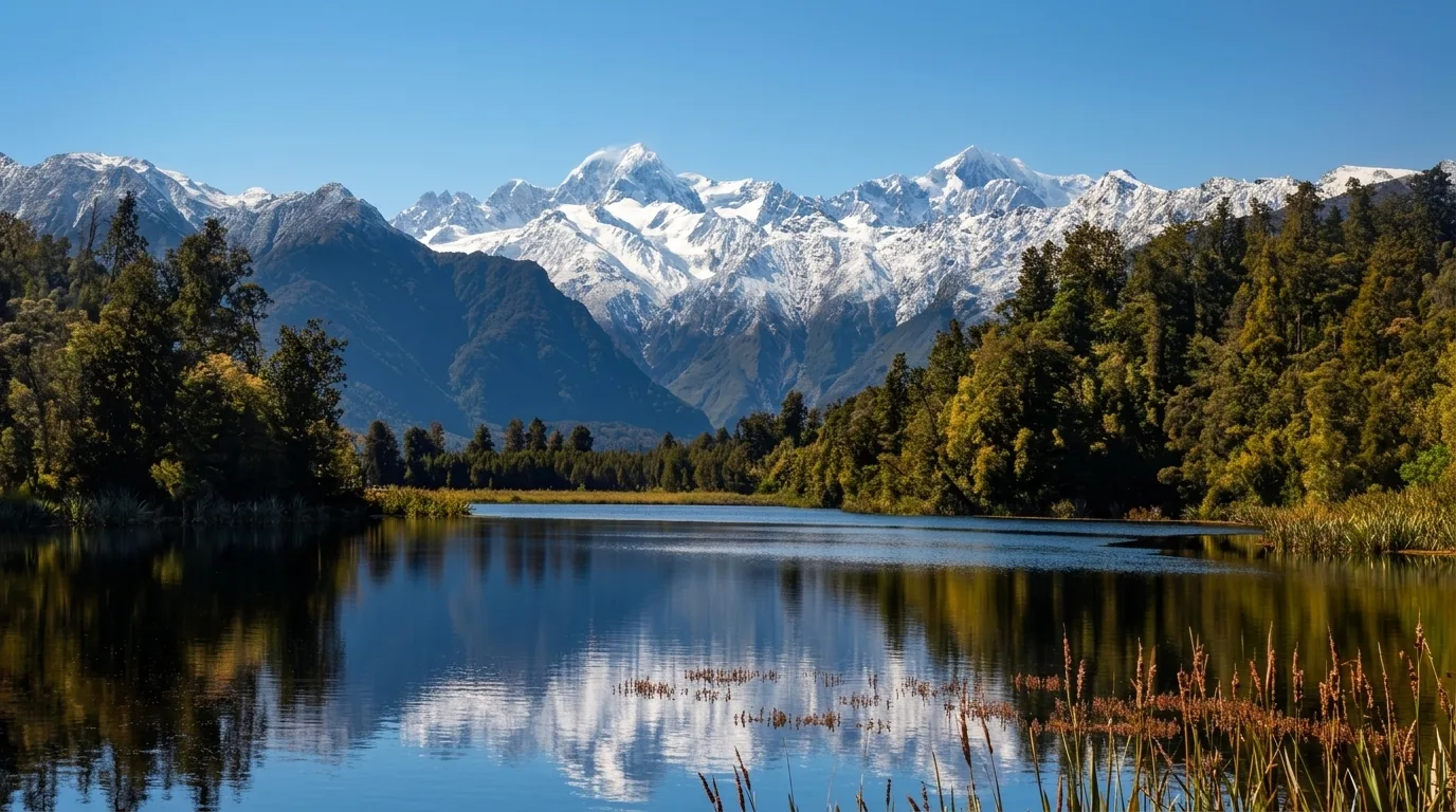 Snow Mountain Lake Reflection 4K Nature Wallpaper wallpaper — 1376×768