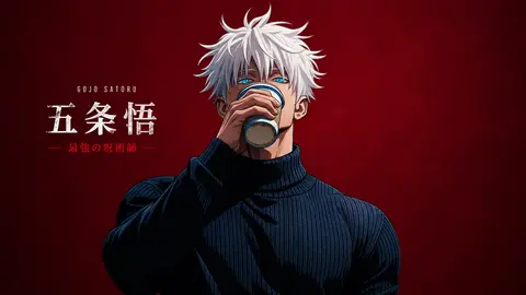 Gojo Satoru Coffee Wallpaper 4K (Minimal Red Jujutsu Kaisen Background)