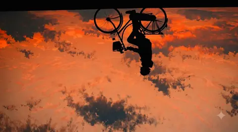 Upside Down Cyclist Sunset Wallpaper 4K (Surreal Reflection Aesthetic Background)