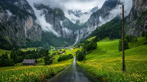 Swiss Alpine Valley 4K Wallpaper